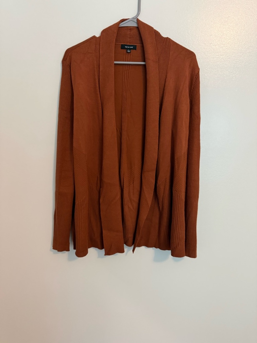Verve Ami Rust Open Front Ribbed Cardigan